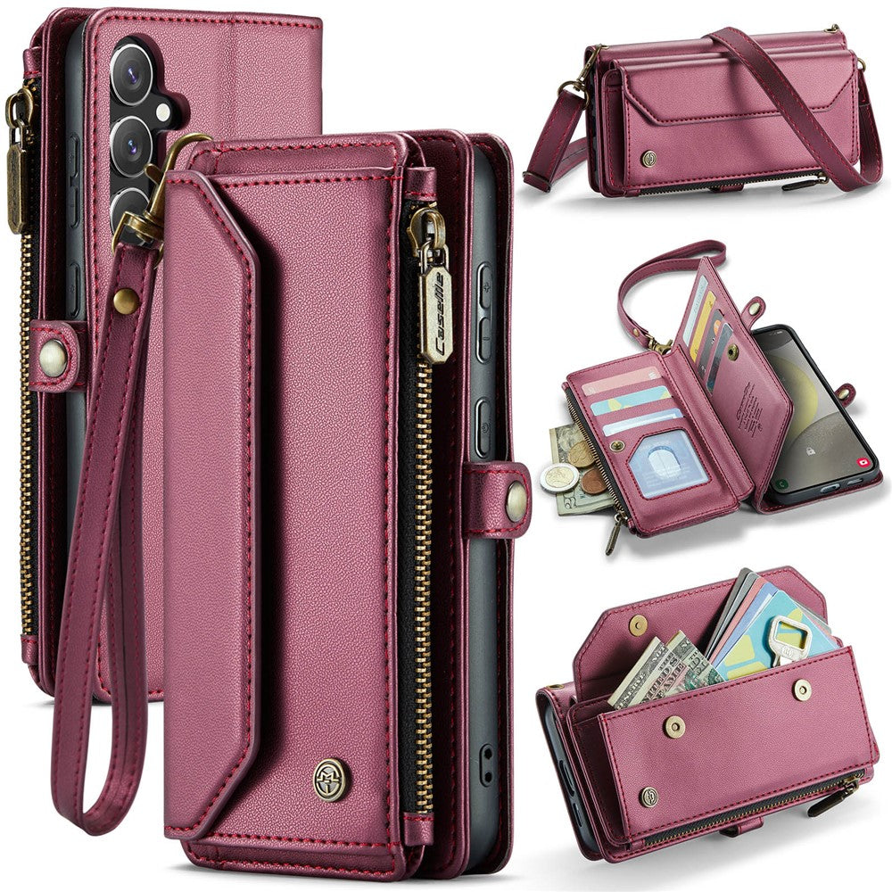 CASEME For Samsung Galaxy S25+ Leather Case C36 Zipper Multiple Card Slots Phone Cover with Straps