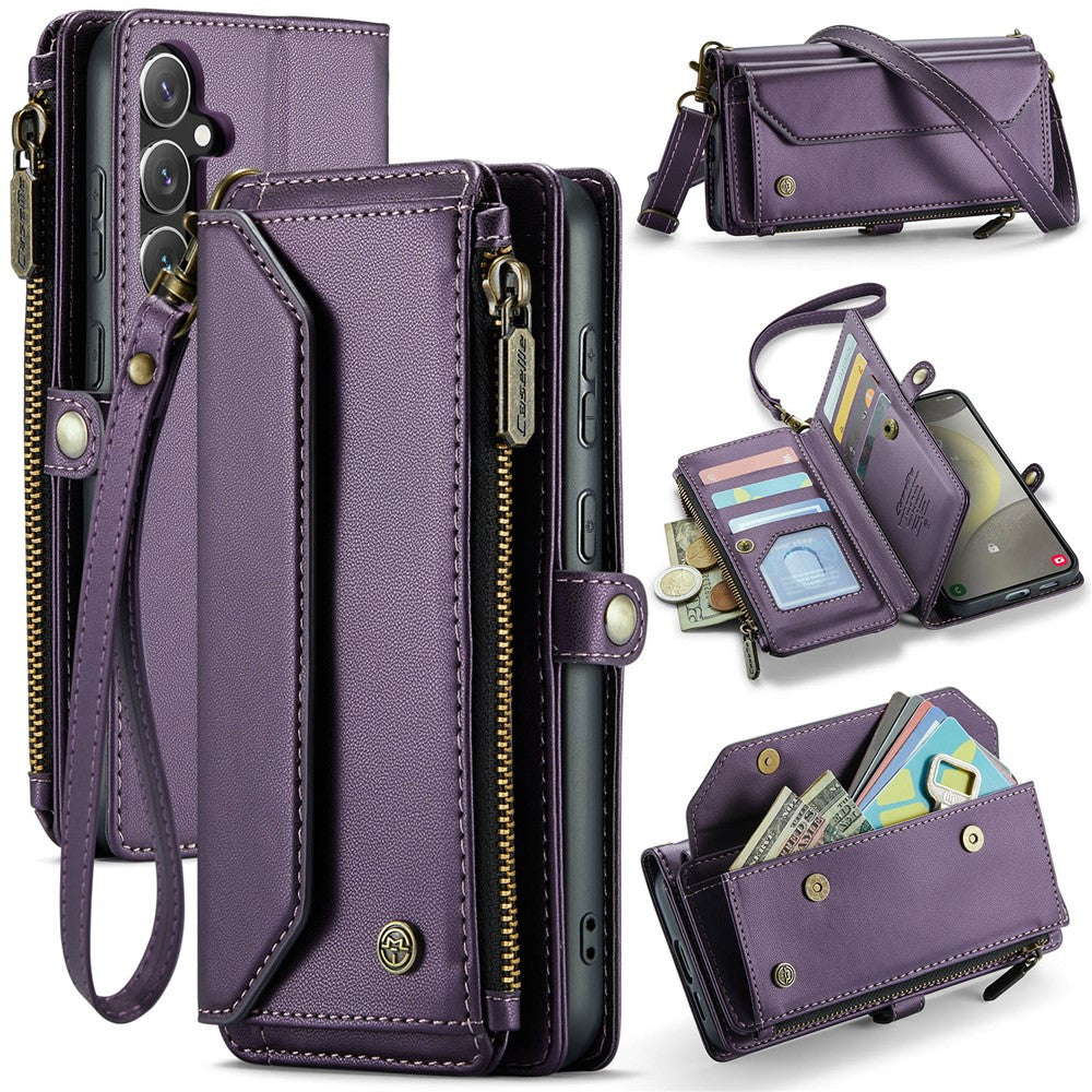 CASEME For Samsung Galaxy S25+ Leather Case C36 Zipper Multiple Card Slots Phone Cover with Straps