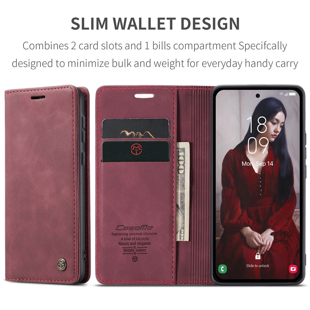 CASEME 013 Series For Samsung Galaxy A56 5G Case Card Holder Stand Leather Phone Cover