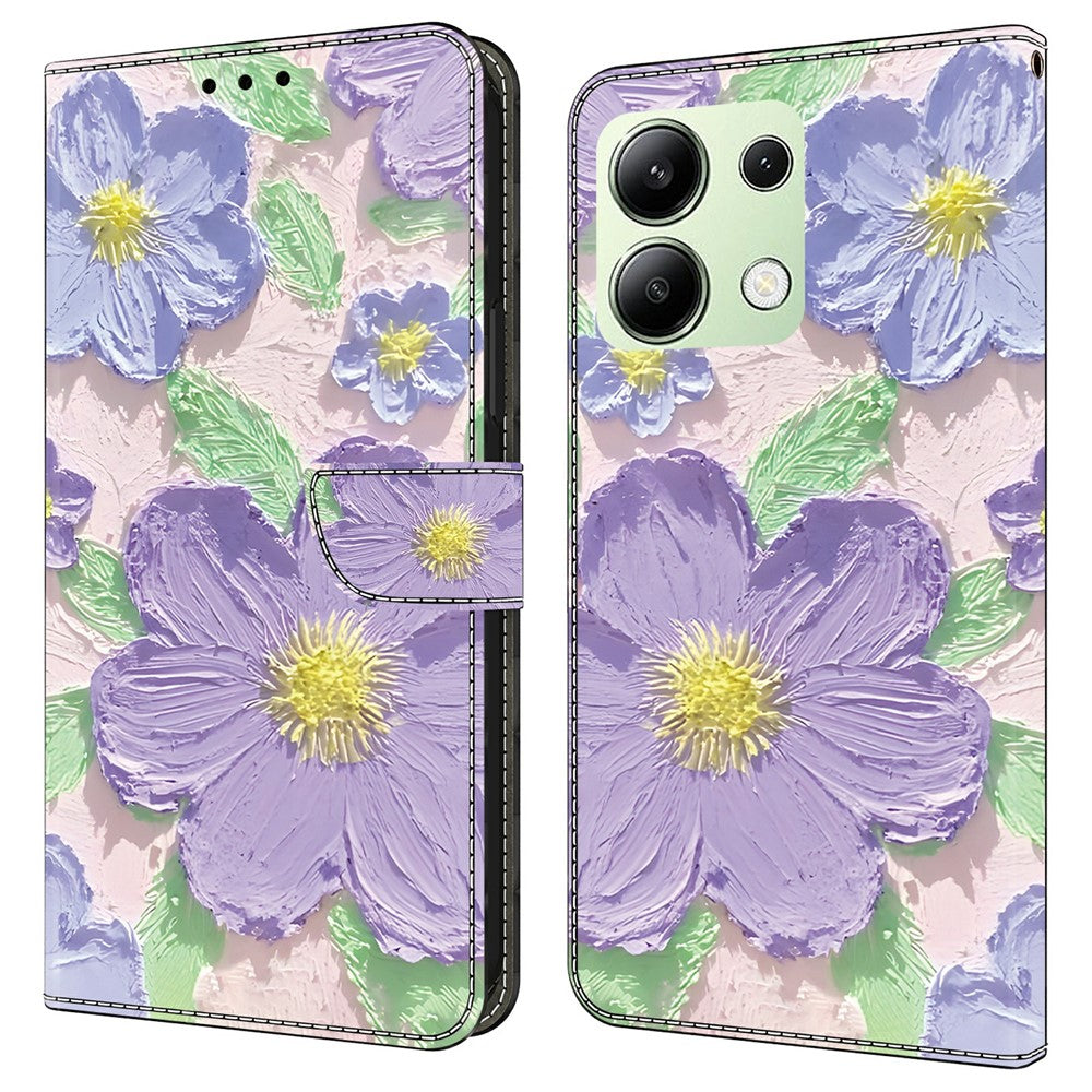Xiaomi Redmi Note 13 4G-skal med mönstertryck, fallskyddande läder, plånboksfodral
