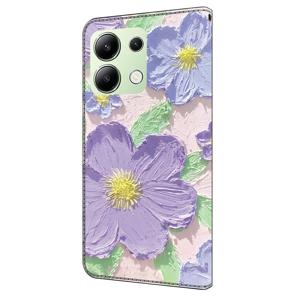 Xiaomi Redmi Note 13 4G-skal med mönstertryck, fallskyddande läder, plånboksfodral
