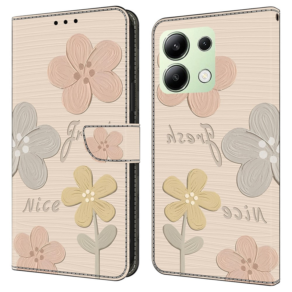 Xiaomi Redmi Note 13 4G-skal med mönstertryck, fallskyddande läder, plånboksfodral