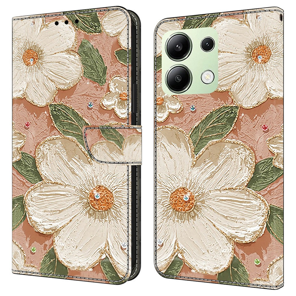 Xiaomi Redmi Note 13 4G-skal med mönstertryck, fallskyddande läder, plånboksfodral
