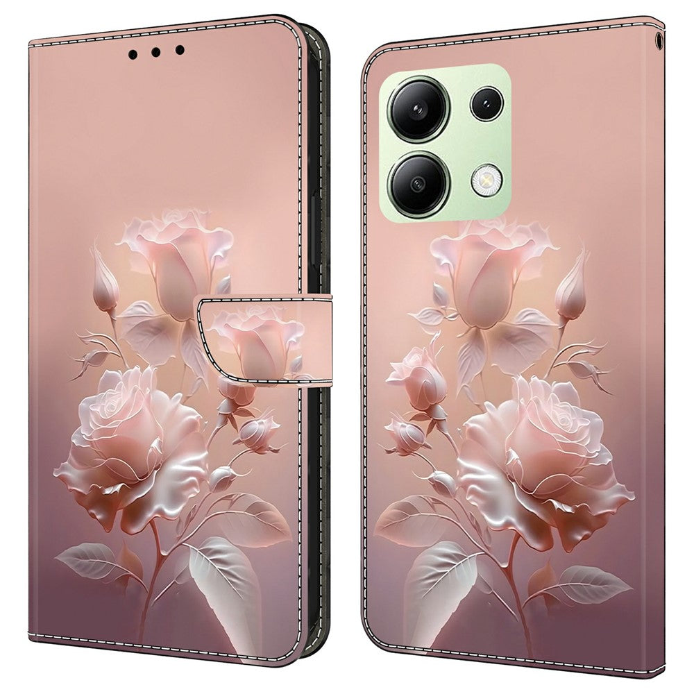 Xiaomi Redmi Note 13 4G-skal med mönstertryck, fallskyddande läder, plånboksfodral