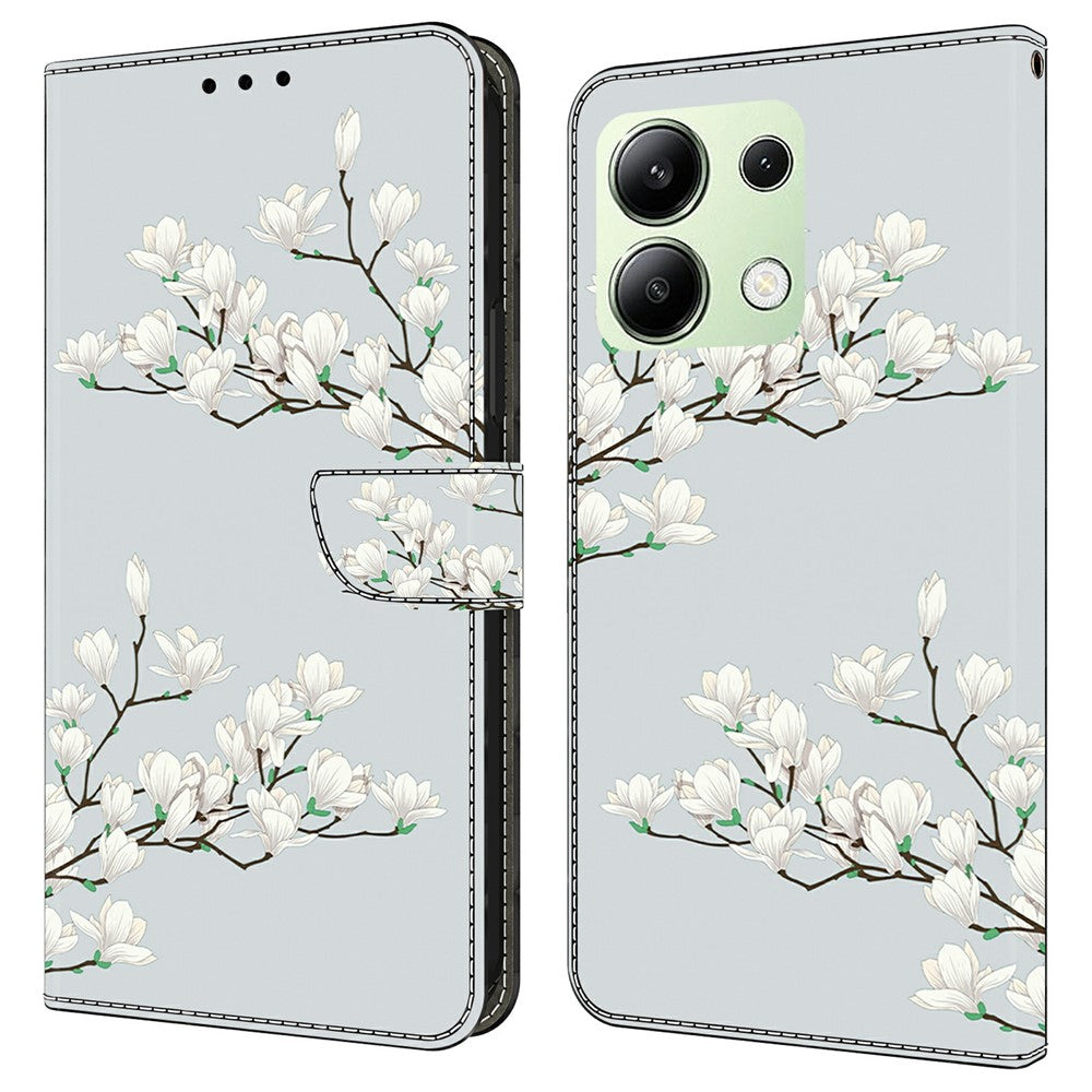 Xiaomi Redmi Note 13 4G-skal med mönstertryck, fallskyddande läder, plånboksfodral