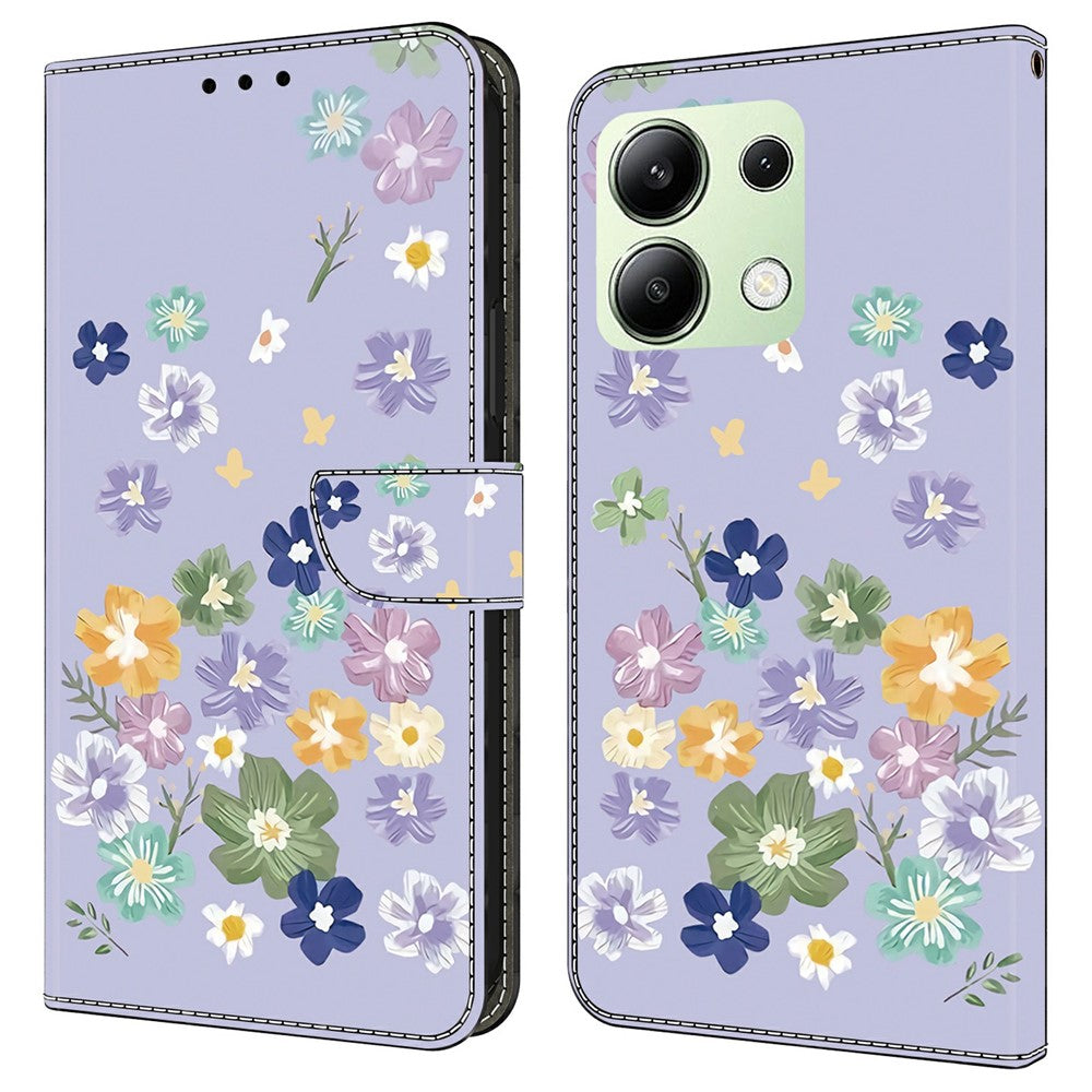 Xiaomi Redmi Note 13 4G-skal med mönstertryck, fallskyddande läder, plånboksfodral