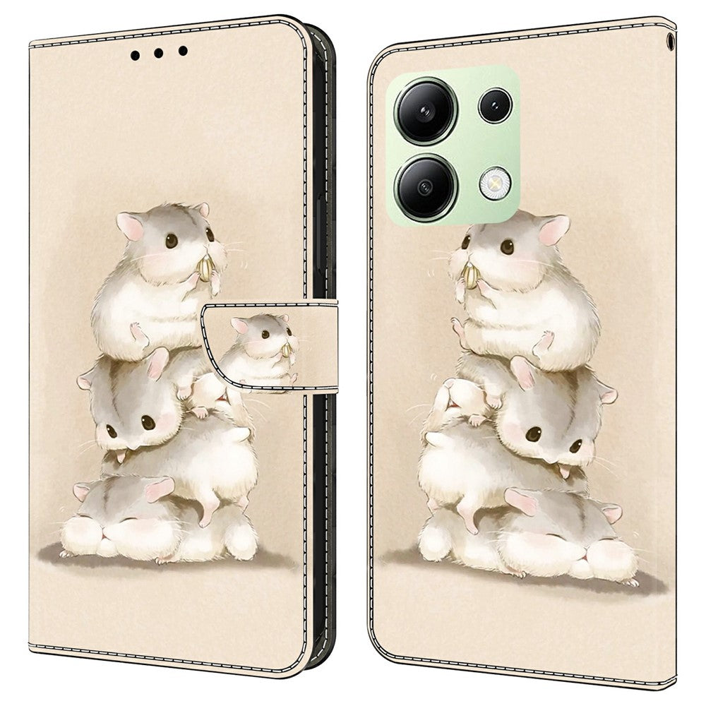 Xiaomi Redmi Note 13 4G-skal med mönstertryck, fallskyddande läder, plånboksfodral