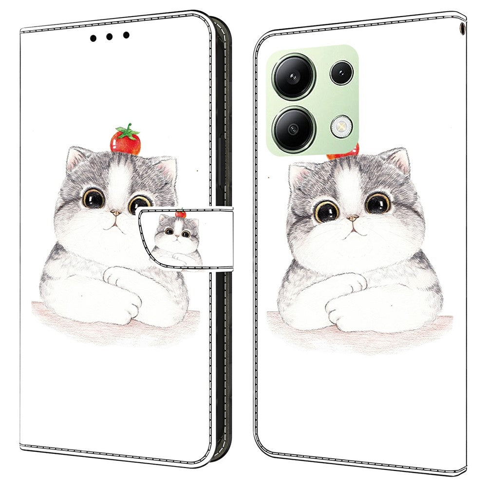 Xiaomi Redmi Note 13 4G-skal med mönstertryck, fallskyddande läder, plånboksfodral