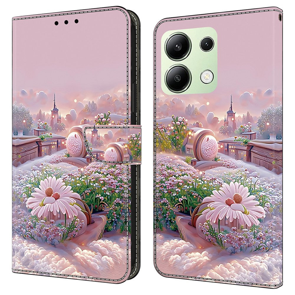Xiaomi Redmi Note 13 4G-skal med mönstertryck, fallskyddande läder, plånboksfodral