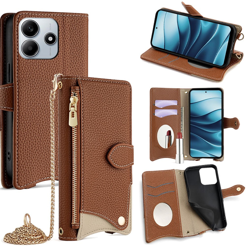For Xiaomi Redmi Note 14 5G Leather Case Wallet Stand Cover Irregular Tail Style with Chain Strap