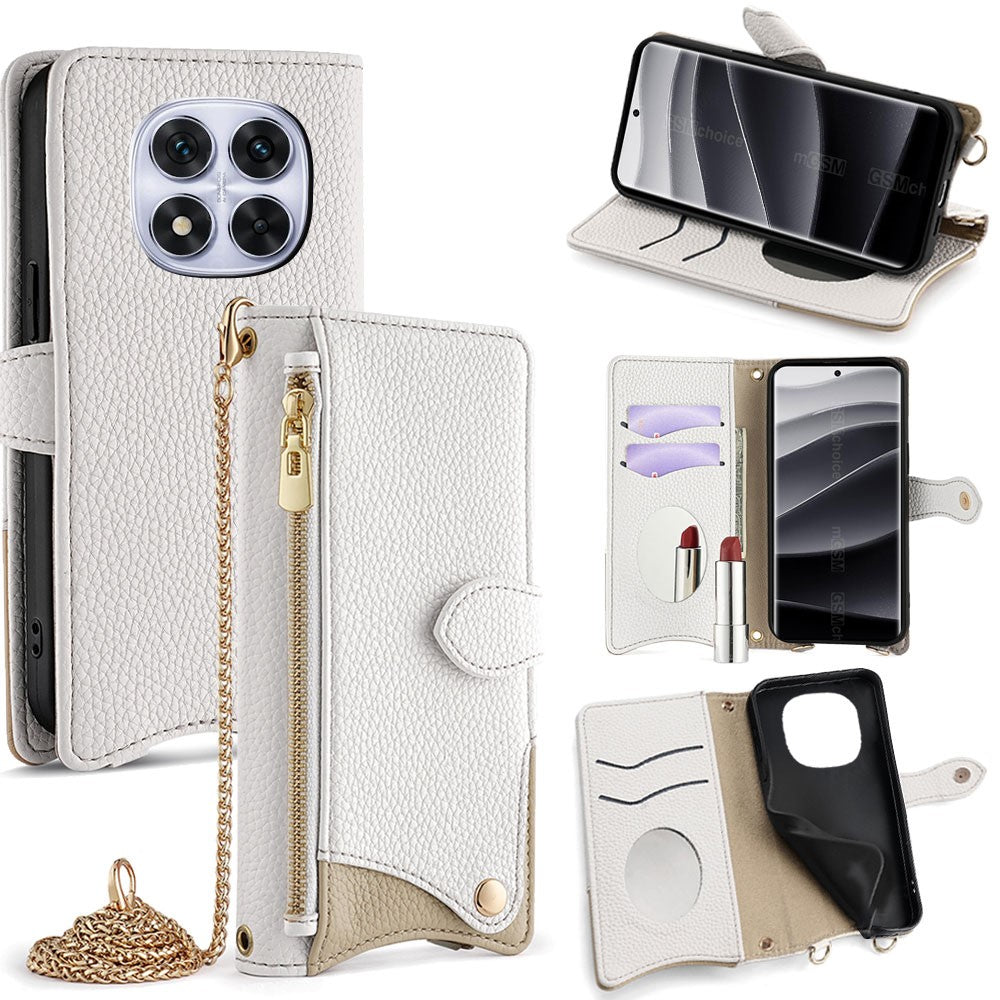 For Xiaomi Redmi Note 14 Pro 5G / Poco X7 5G Leather Case Wallet Stand Cover Irregular Tail Style with Chain Strap