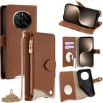 For Honor Magic7 5G Leather Case Wallet Stand Cover Irregular Tail Style with Chain Strap