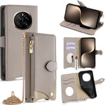 For Honor Magic7 5G Leather Case Wallet Stand Cover Irregular Tail Style with Chain Strap
