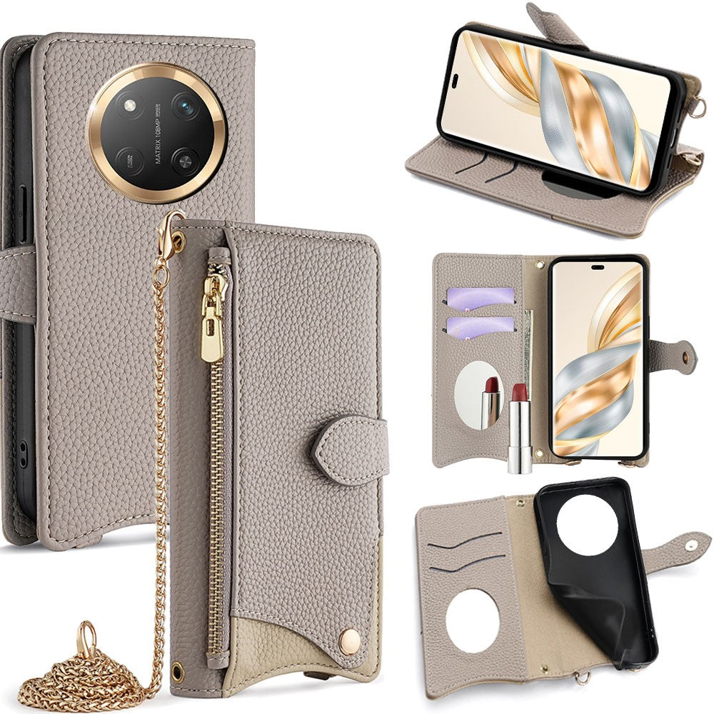 For Honor Magic7 Lite 5G / X9c 5G / X60 Pro 5G Leather Case Wallet Stand Cover Irregular Tail Style with Chain Strap