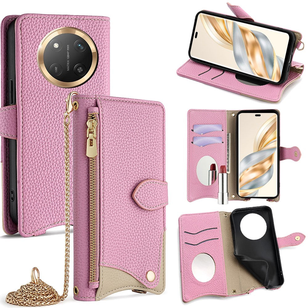 For Honor Magic7 Lite 5G / X9c 5G / X60 Pro 5G Leather Case Wallet Stand Cover Irregular Tail Style with Chain Strap