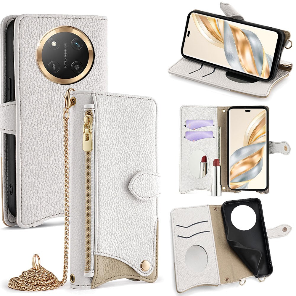 For Honor Magic7 Lite 5G / X9c 5G / X60 Pro 5G Leather Case Wallet Stand Cover Irregular Tail Style with Chain Strap