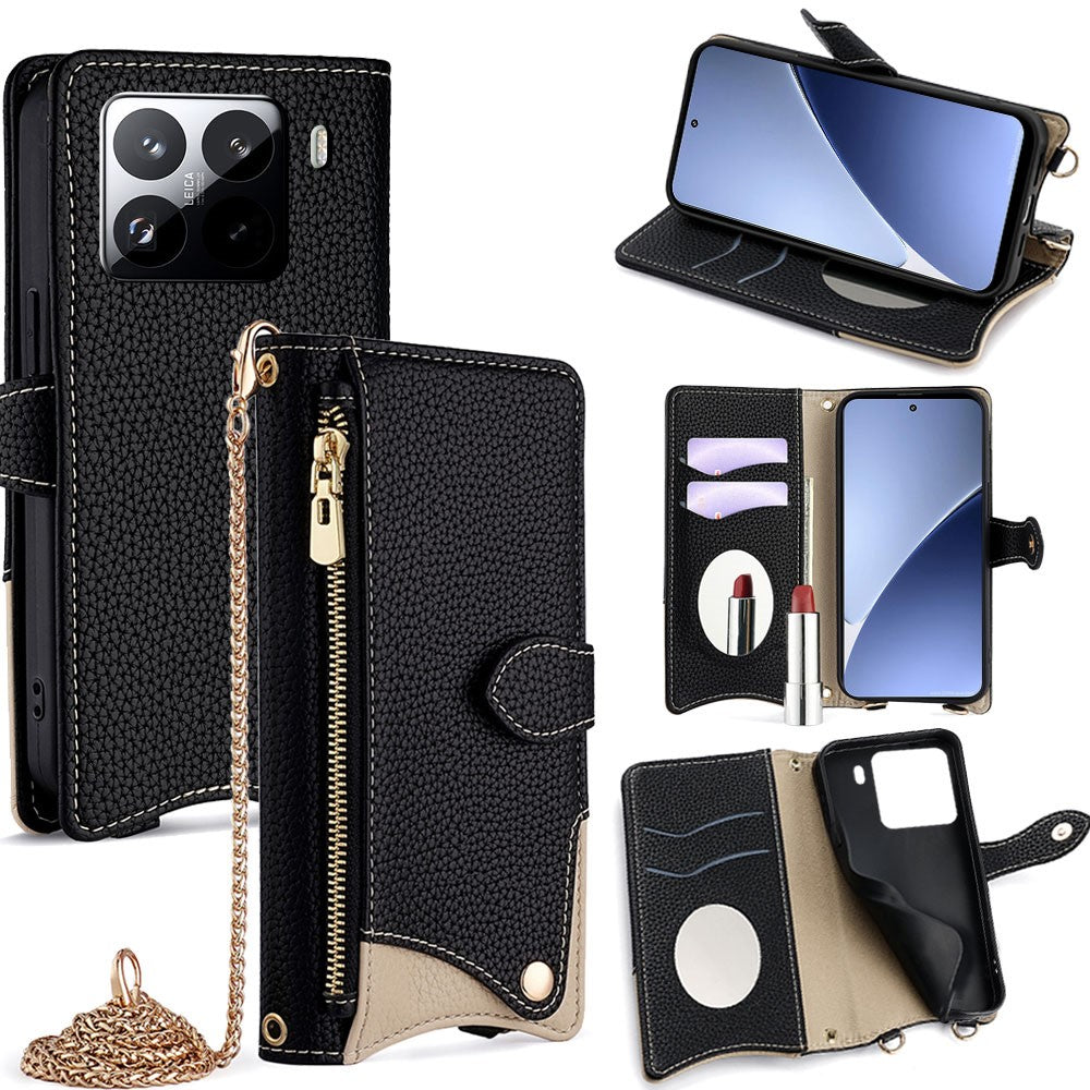 For Xiaomi 15 Pro Leather Case Wallet Stand Cover Irregular Tail Style with Chain Strap