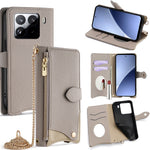 For Xiaomi 15 Pro Leather Case Wallet Stand Cover Irregular Tail Style with Chain Strap