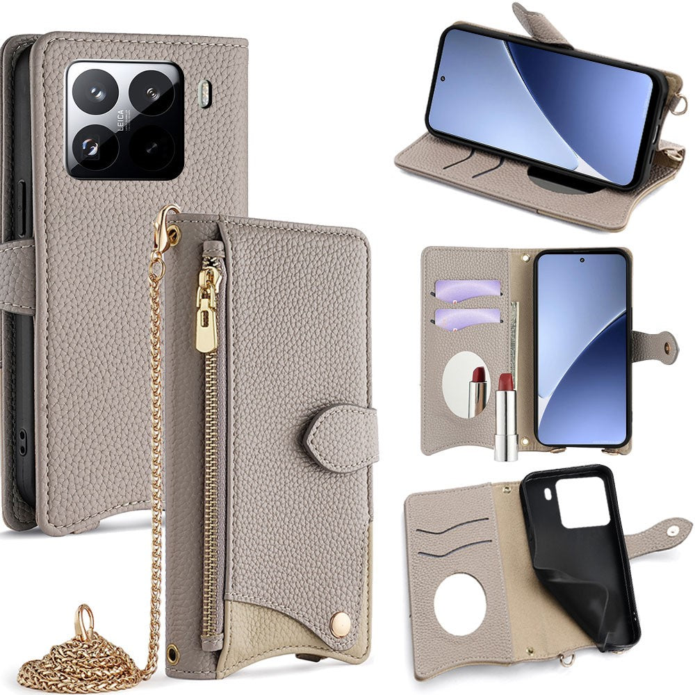 For Xiaomi 15 Pro Leather Case Wallet Stand Cover Irregular Tail Style with Chain Strap
