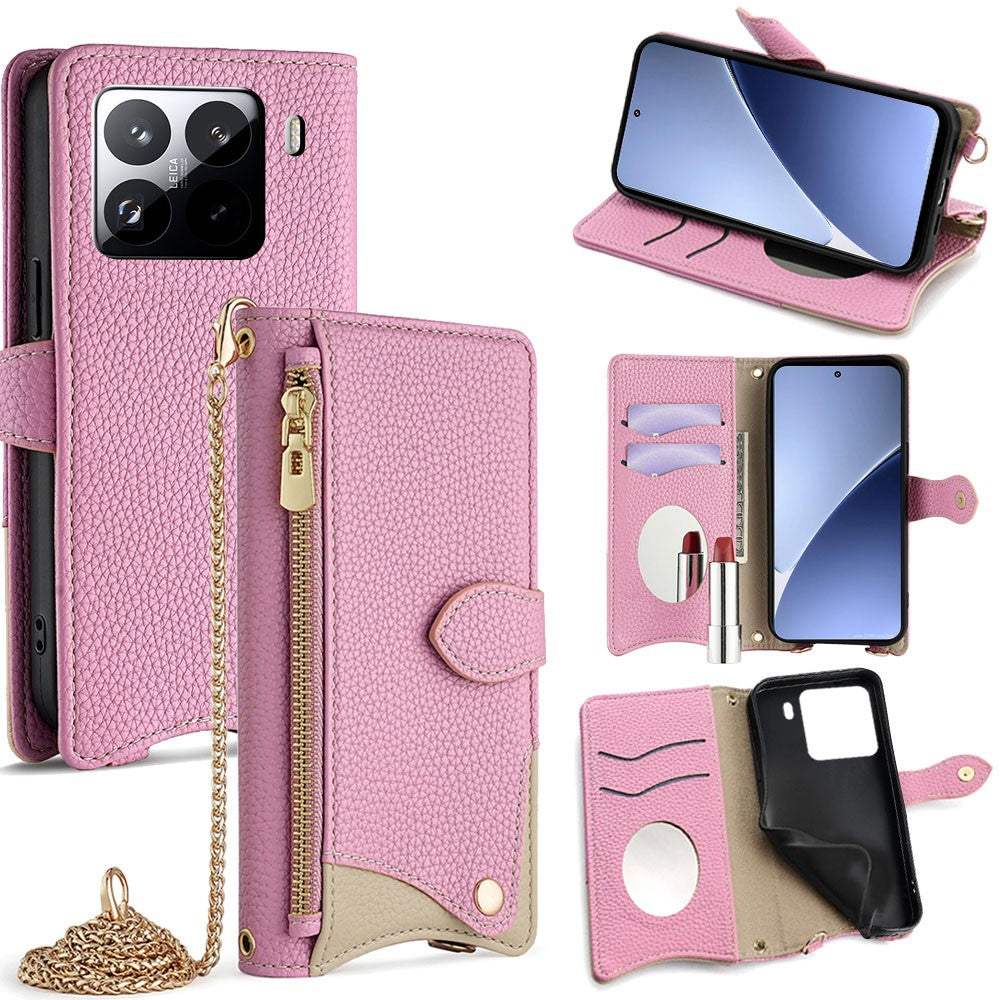 For Xiaomi 15 Pro Leather Case Wallet Stand Cover Irregular Tail Style with Chain Strap