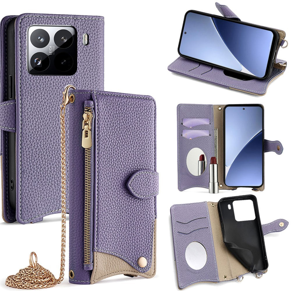 For Xiaomi 15 Pro Leather Case Wallet Stand Cover Irregular Tail Style with Chain Strap