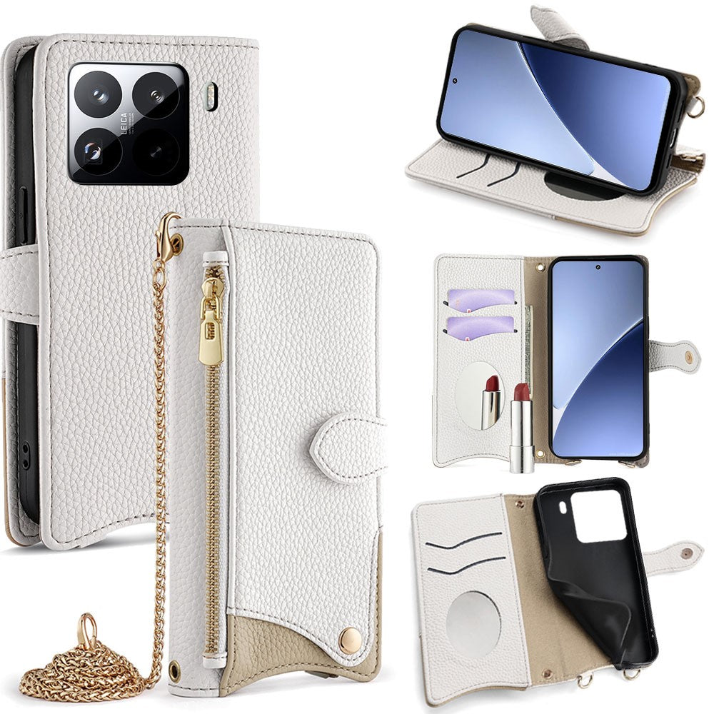 For Xiaomi 15 Pro Leather Case Wallet Stand Cover Irregular Tail Style with Chain Strap
