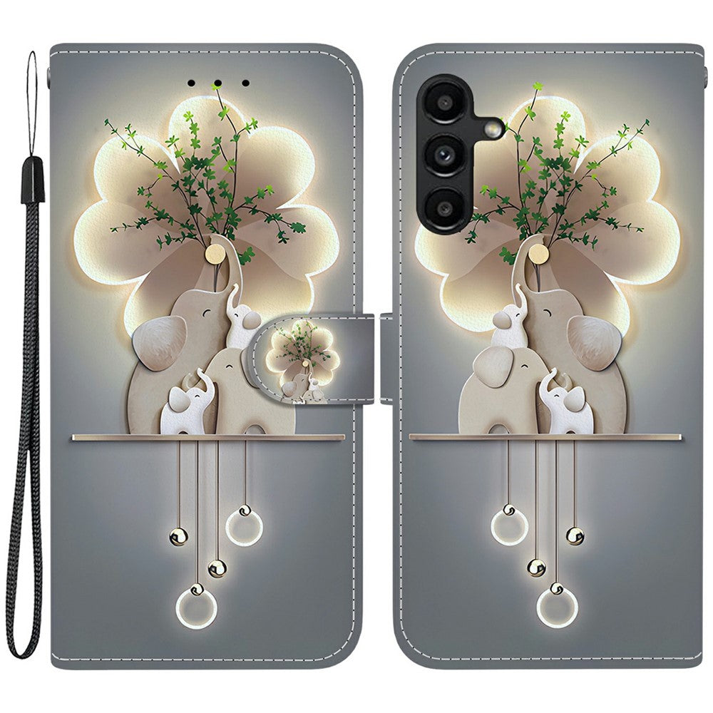 Samsung Galaxy A15 5G / 4G-skal, mönstertryck, fallskyddande läder, plånboksfodral med snodd