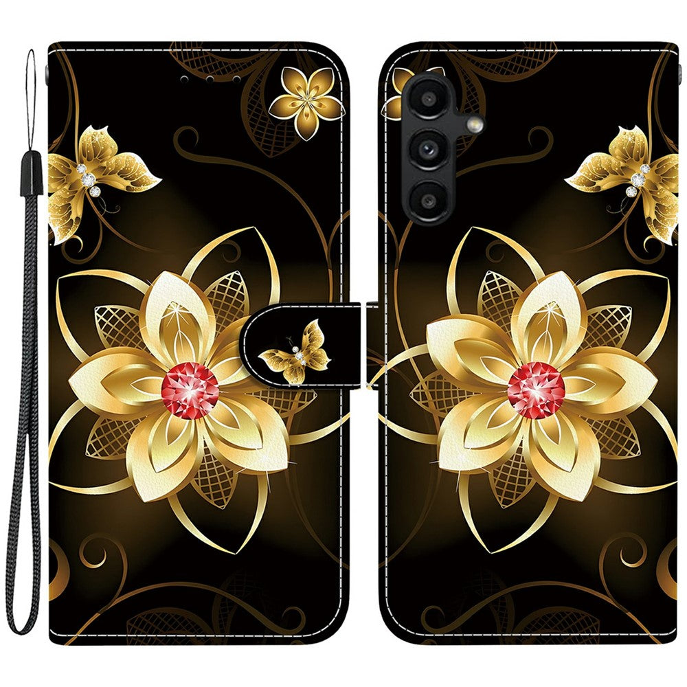 Samsung Galaxy A15 5G / 4G-skal, mönstertryck, fallskyddande läder, plånboksfodral med snodd