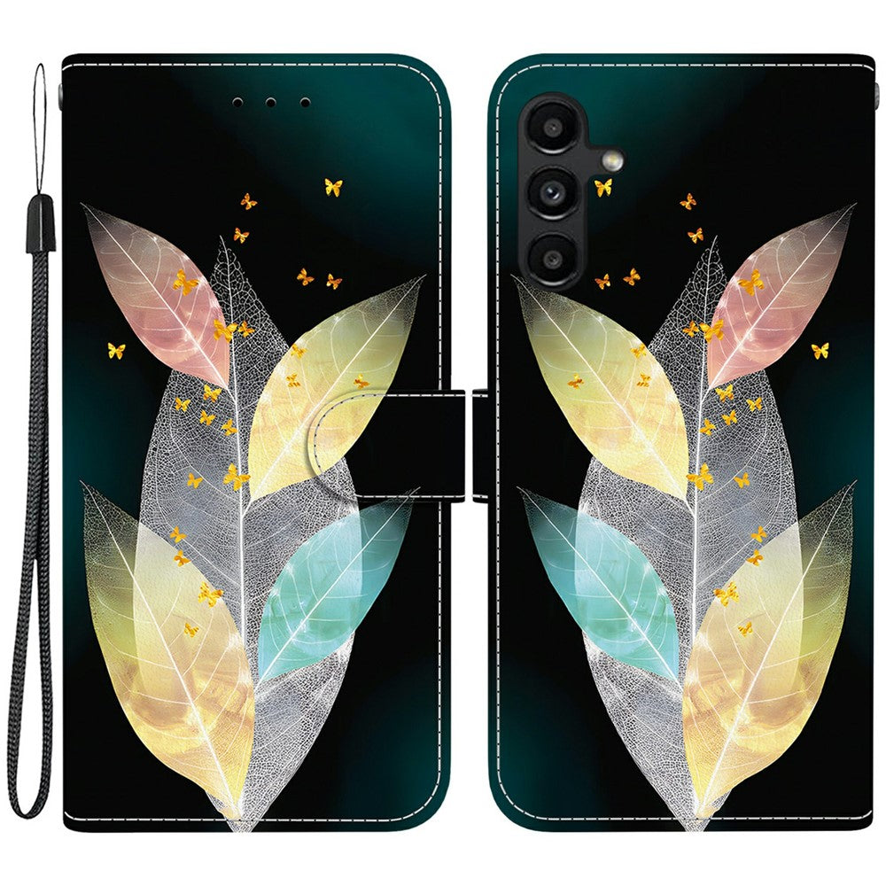 Samsung Galaxy A15 5G / 4G-skal, mönstertryck, fallskyddande läder, plånboksfodral med snodd