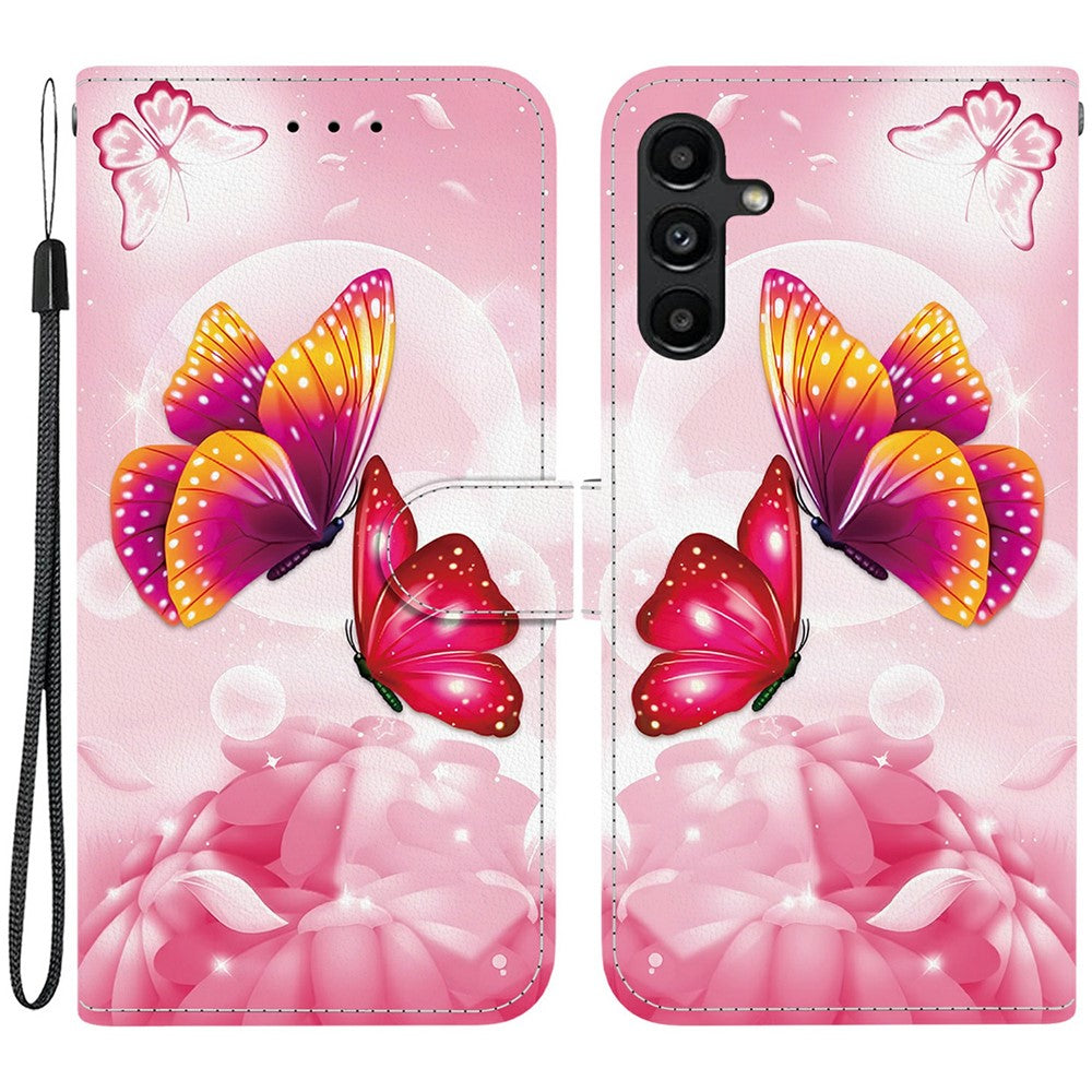 Samsung Galaxy A15 5G / 4G-skal, mönstertryck, fallskyddande läder, plånboksfodral med snodd
