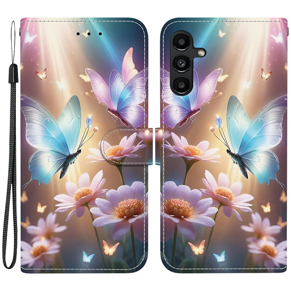 Samsung Galaxy A15 5G / 4G-skal, mönstertryck, fallskyddande läder, plånboksfodral med snodd
