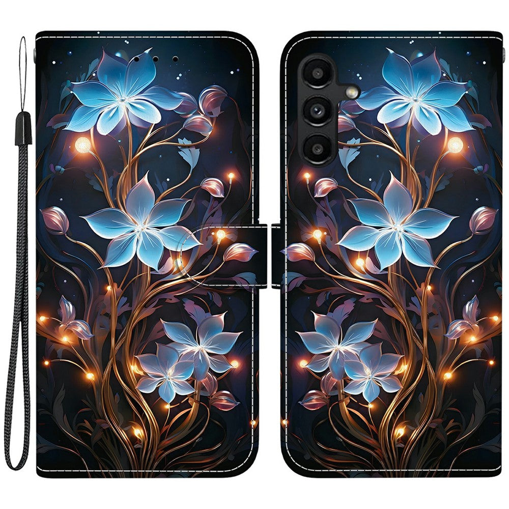 Samsung Galaxy A15 5G / 4G-skal, mönstertryck, fallskyddande läder, plånboksfodral med snodd