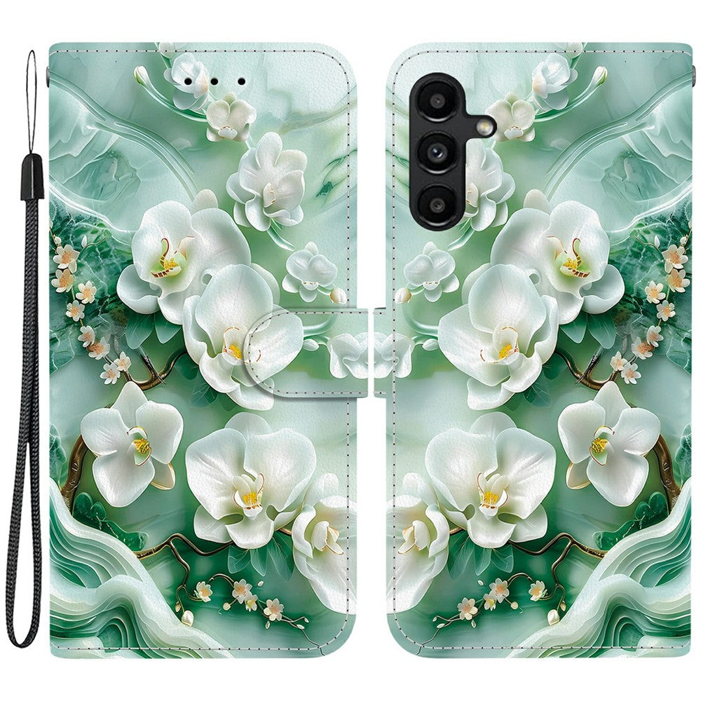 Samsung Galaxy A15 5G / 4G-skal, mönstertryck, fallskyddande läder, plånboksfodral med snodd