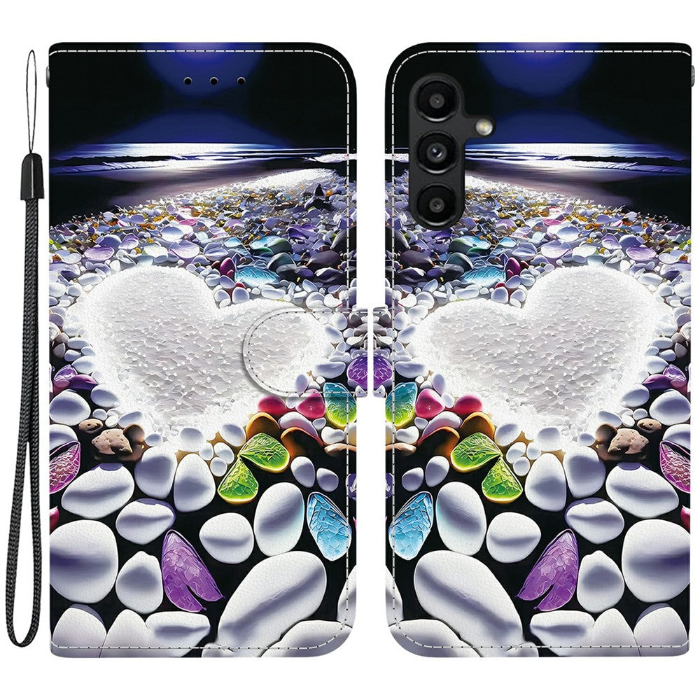 Samsung Galaxy A15 5G / 4G-skal, mönstertryck, fallskyddande läder, plånboksfodral med snodd