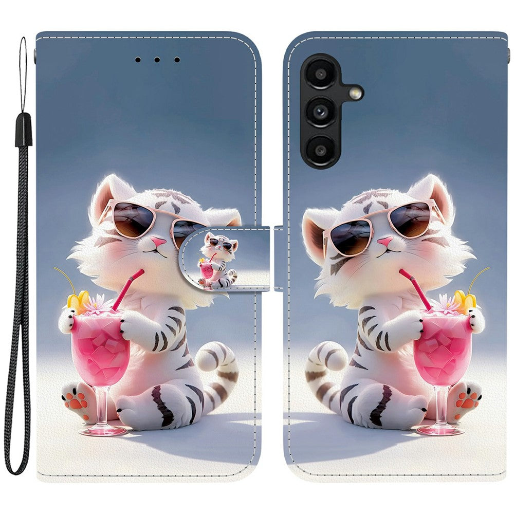Samsung Galaxy A15 5G / 4G-skal, mönstertryck, fallskyddande läder, plånboksfodral med snodd