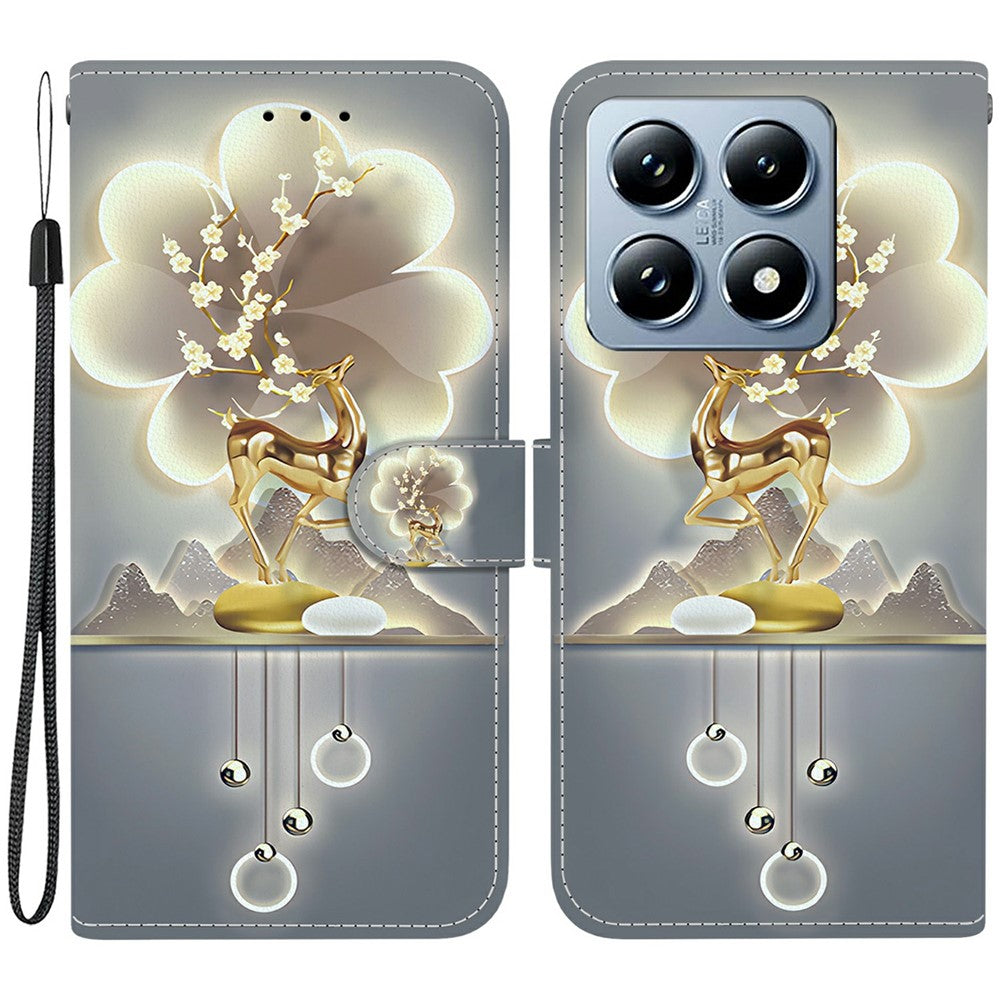 For Xiaomi 14T Pro Case Pattern Printing Anti-Drop Leather Flip Wallet Phone Cover with Lanyard