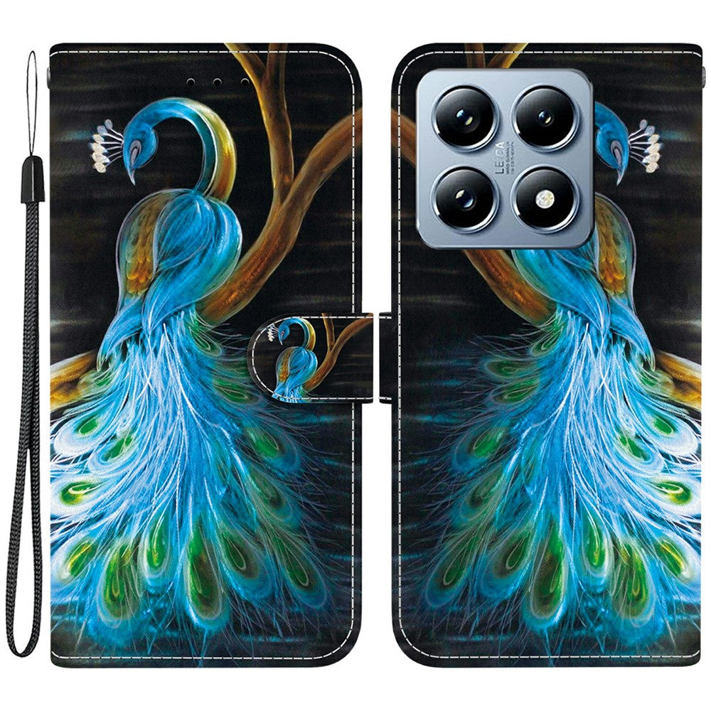 For Xiaomi 14T Pro Case Pattern Printing Anti-Drop Leather Flip Wallet Phone Cover with Lanyard