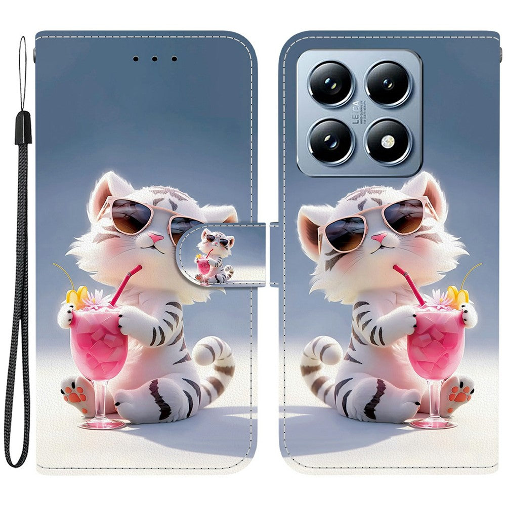 For Xiaomi 14T Pro Case Pattern Printing Anti-Drop Leather Flip Wallet Phone Cover with Lanyard