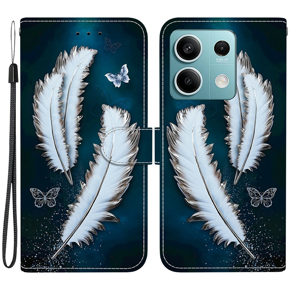 For Xiaomi Redmi Note 13 5G Case Pattern Printing Anti-Drop Leather Flip Wallet Phone Cover with Lanyard