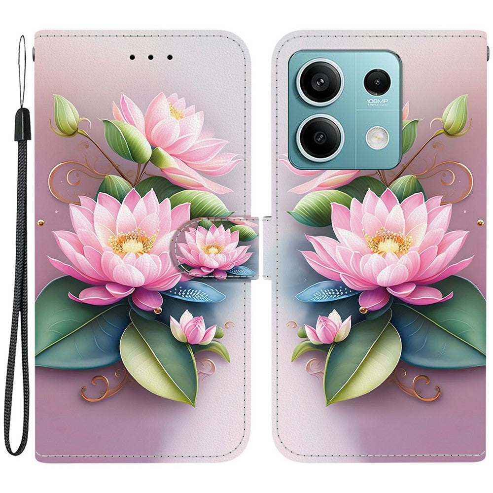 For Xiaomi Redmi Note 13 5G Case Pattern Printing Anti-Drop Leather Flip Wallet Phone Cover with Lanyard