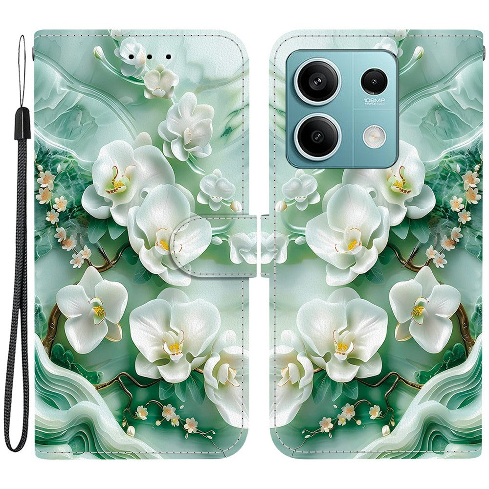 For Xiaomi Redmi Note 13 5G Case Pattern Printing Anti-Drop Leather Flip Wallet Phone Cover with Lanyard
