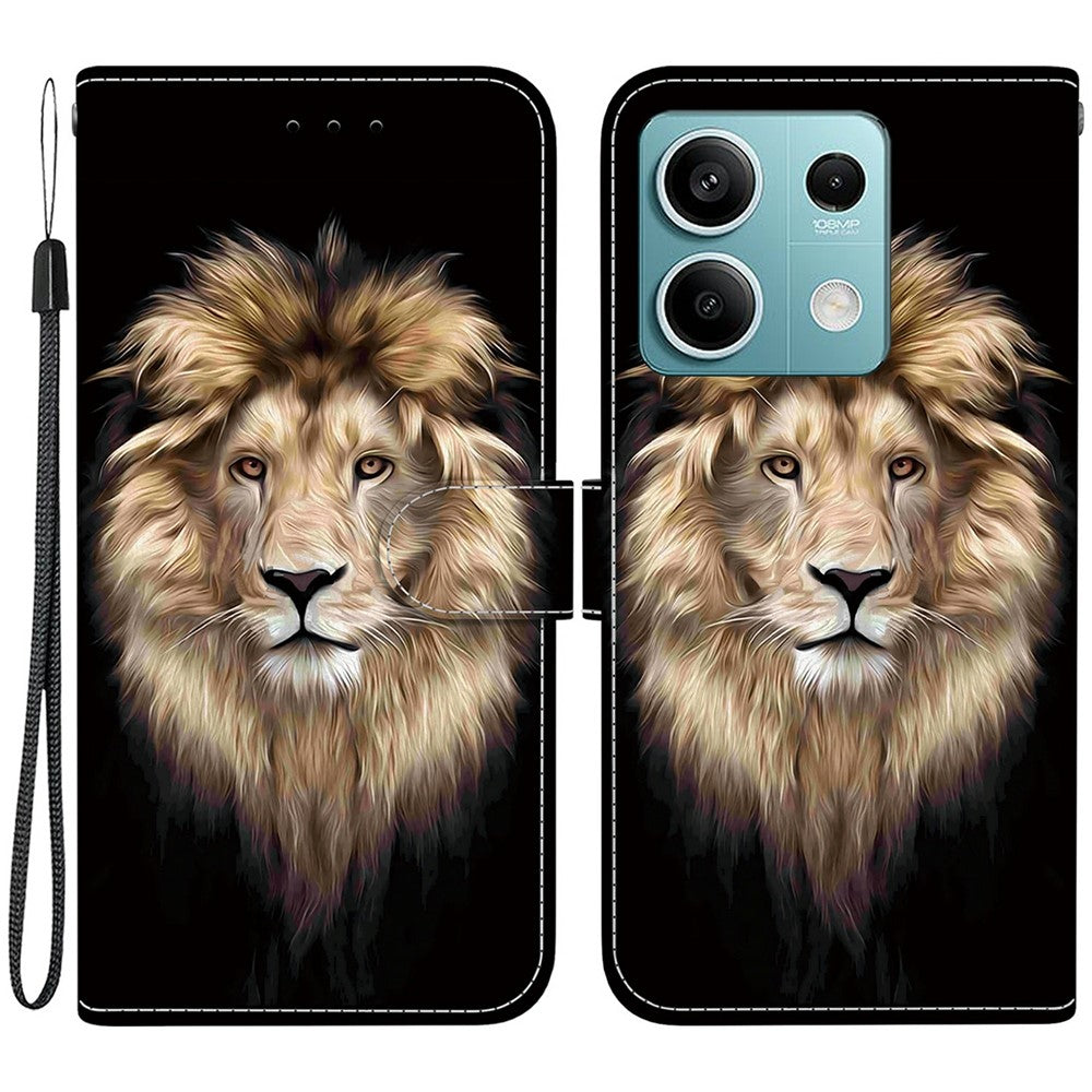 For Xiaomi Redmi Note 13 5G Case Pattern Printing Anti-Drop Leather Flip Wallet Phone Cover with Lanyard