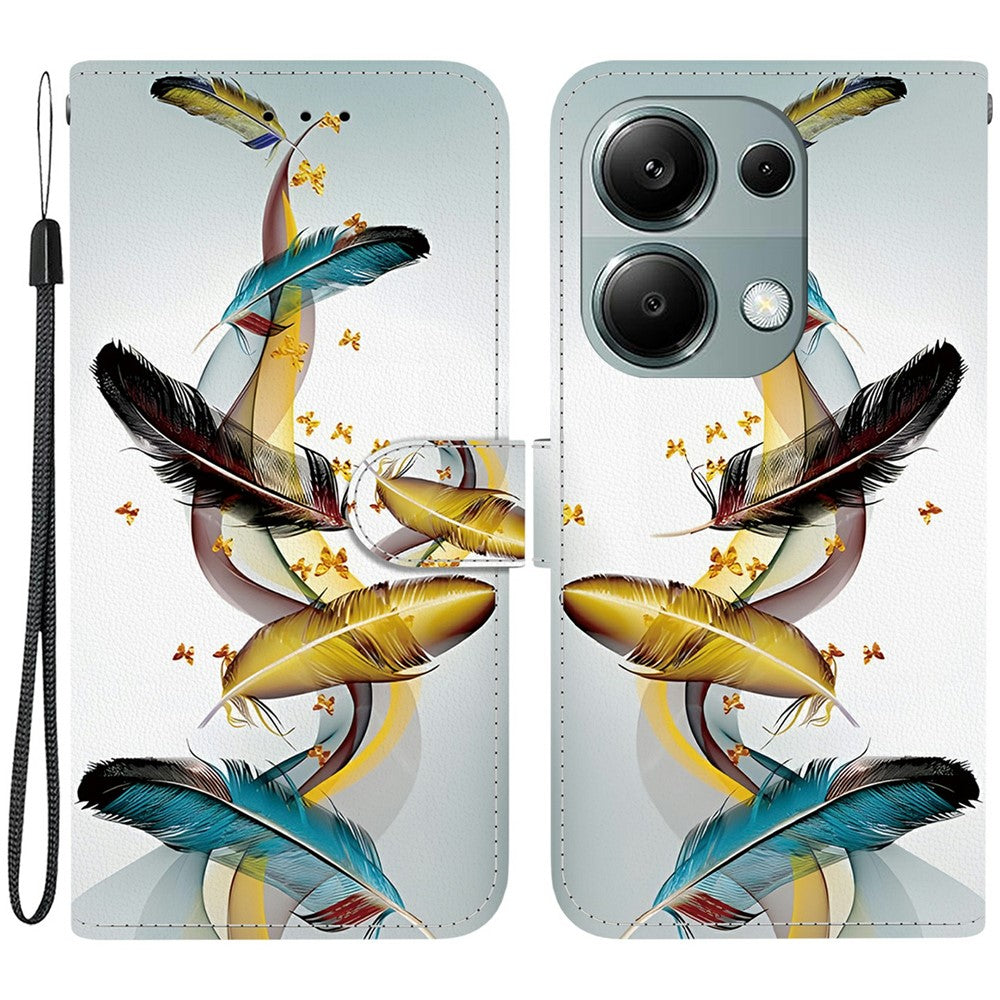 For Xiaomi Redmi Note 13 Pro 4G  /  Poco M6 Pro 4G Case Pattern Printing Anti-Drop Leather Wallet Phone Cover with Lanyard