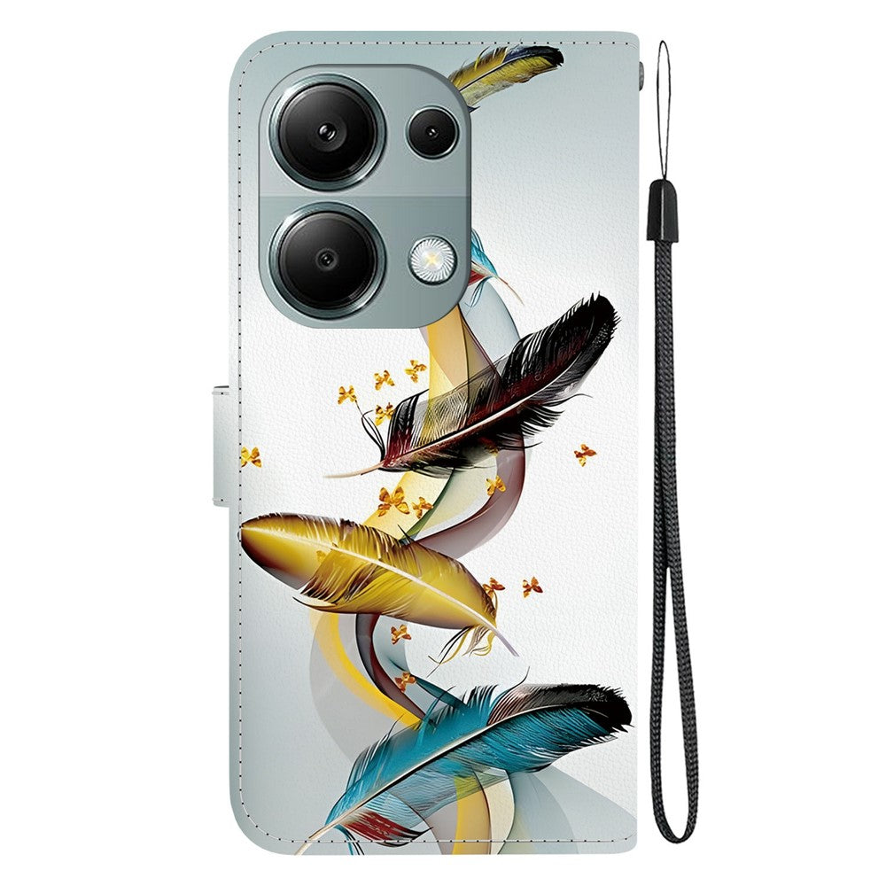 For Xiaomi Redmi Note 13 Pro 4G  /  Poco M6 Pro 4G Case Pattern Printing Anti-Drop Leather Wallet Phone Cover with Lanyard