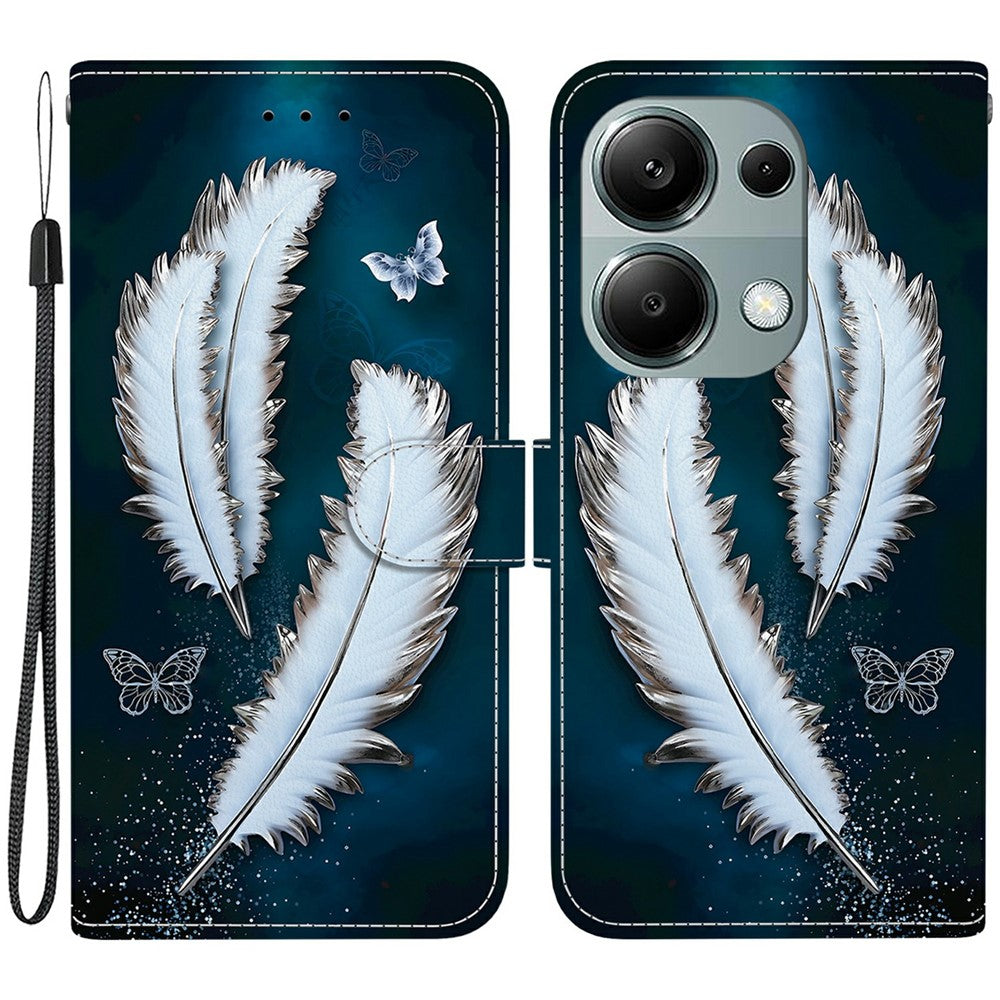 For Xiaomi Redmi Note 13 Pro 4G  /  Poco M6 Pro 4G Case Pattern Printing Anti-Drop Leather Wallet Phone Cover with Lanyard