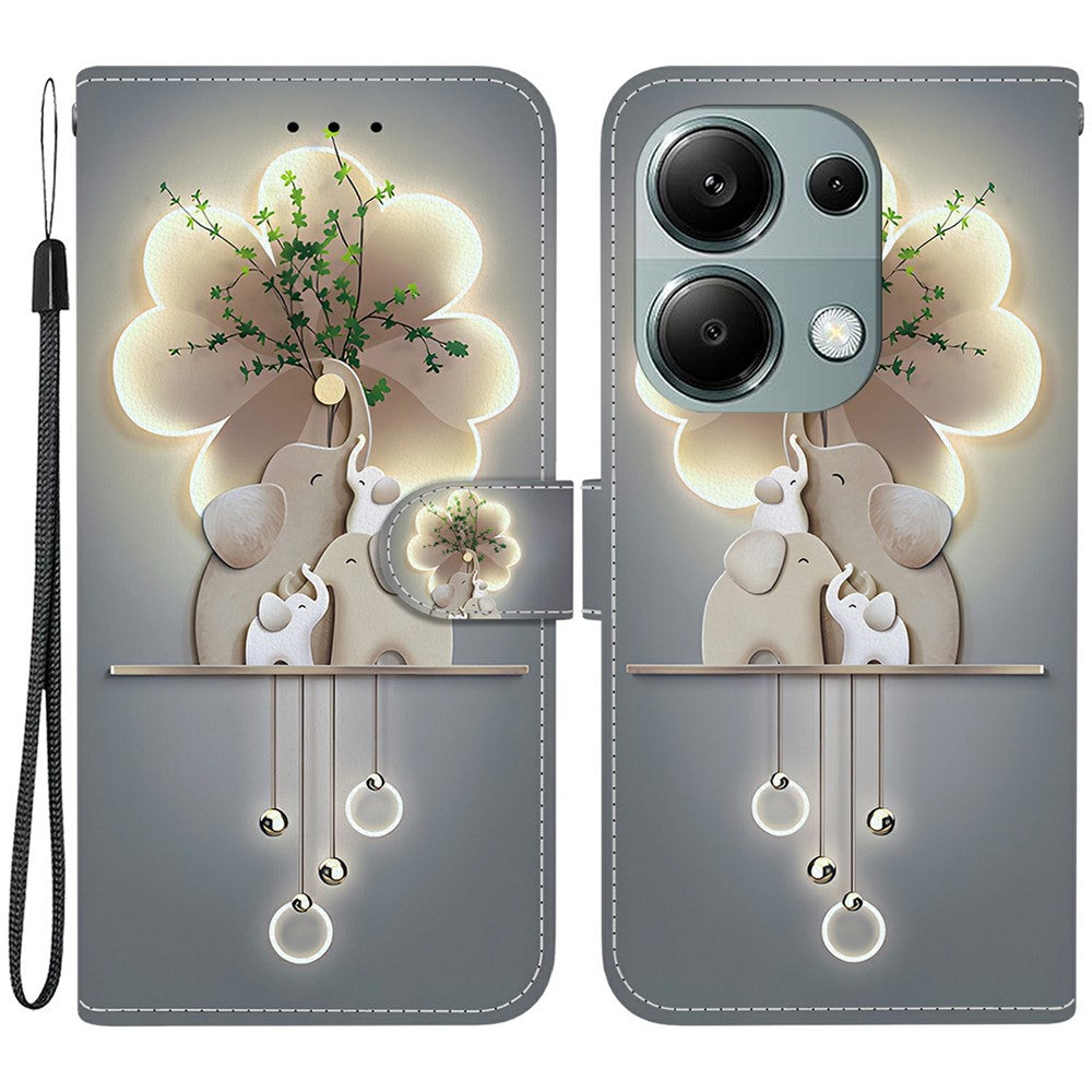 For Xiaomi Redmi Note 13 Pro 4G  /  Poco M6 Pro 4G Case Pattern Printing Anti-Drop Leather Wallet Phone Cover with Lanyard