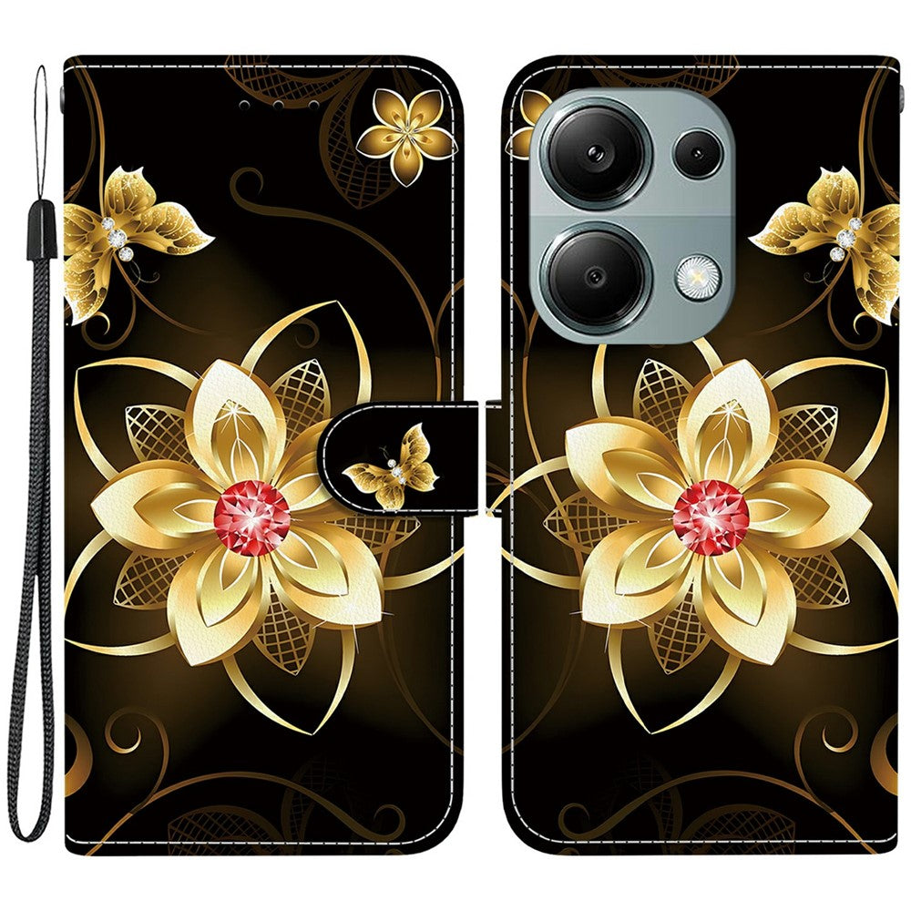 For Xiaomi Redmi Note 13 Pro 4G  /  Poco M6 Pro 4G Case Pattern Printing Anti-Drop Leather Wallet Phone Cover with Lanyard