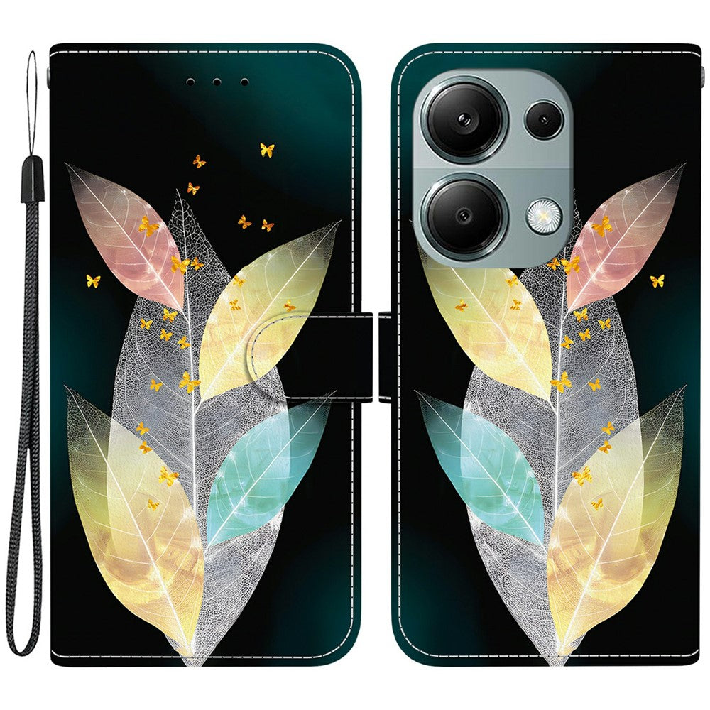 For Xiaomi Redmi Note 13 Pro 4G  /  Poco M6 Pro 4G Case Pattern Printing Anti-Drop Leather Wallet Phone Cover with Lanyard