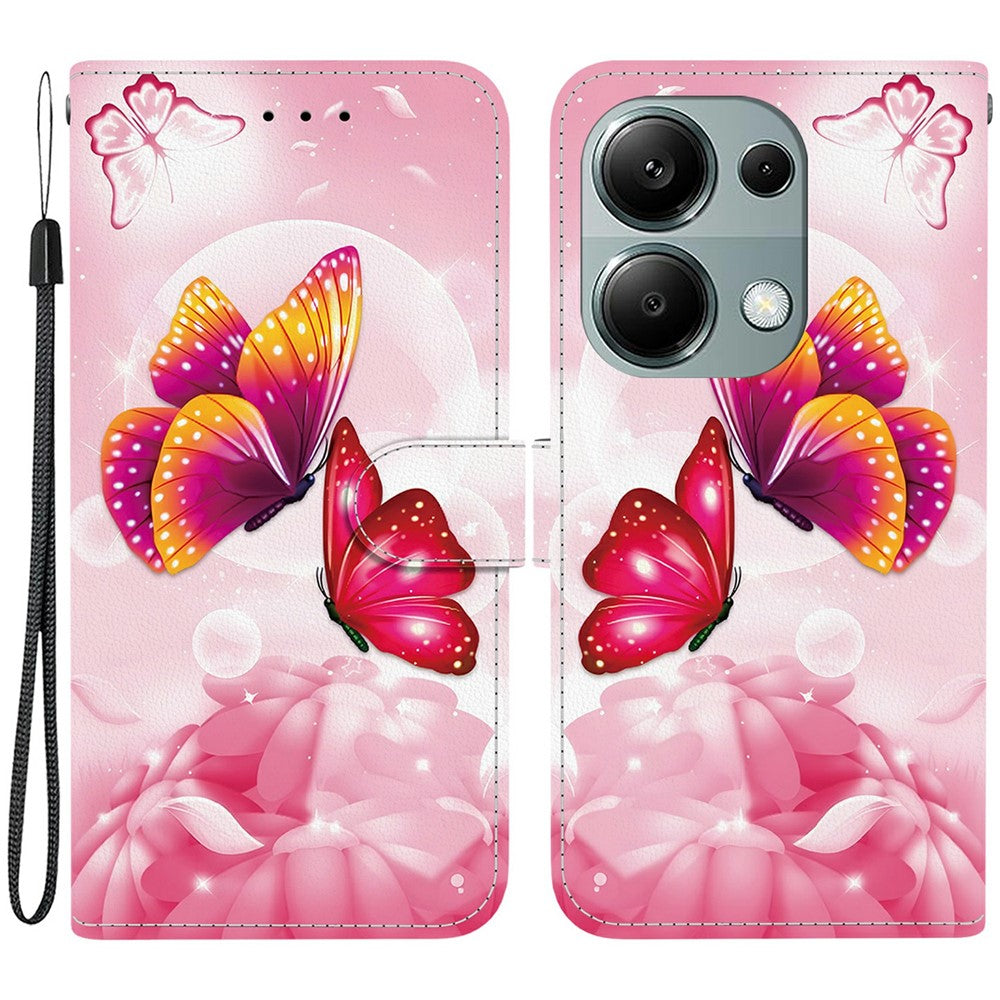 For Xiaomi Redmi Note 13 Pro 4G  /  Poco M6 Pro 4G Case Pattern Printing Anti-Drop Leather Wallet Phone Cover with Lanyard