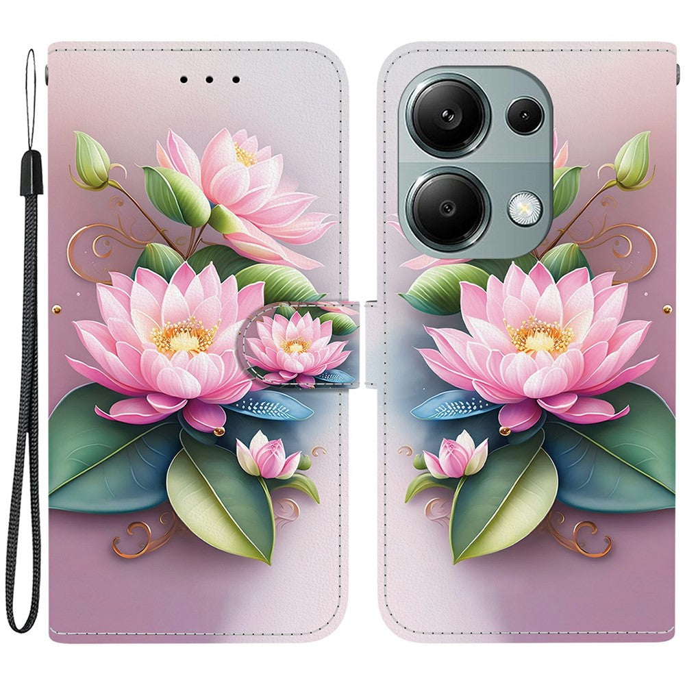 For Xiaomi Redmi Note 13 Pro 4G  /  Poco M6 Pro 4G Case Pattern Printing Anti-Drop Leather Wallet Phone Cover with Lanyard